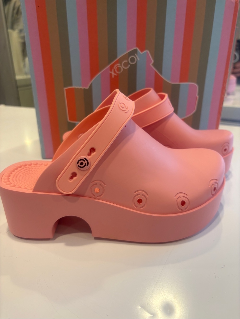 XOCOi Platform Clog Sandals in Coral Pink